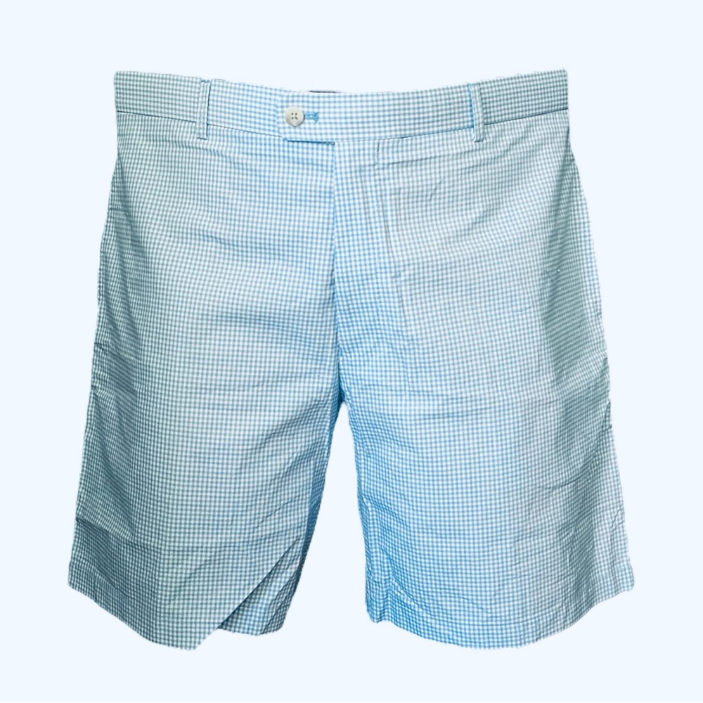 Peter‎ Millar Golf Shorts Men Size 40 Gingham Check Flat Front Chino Blue/White